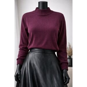 Multiples Mock Neck Knit Sweater Burgundy Wine Long Sleeve Size L